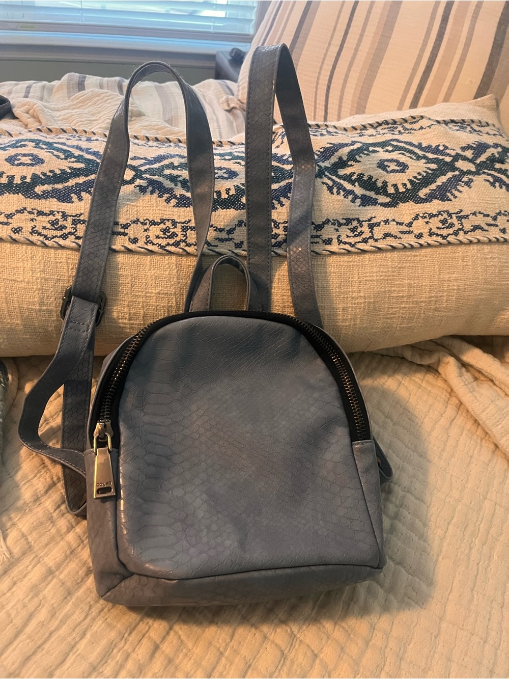 Mini Faux-Leather Backpack in Dusty Blue
